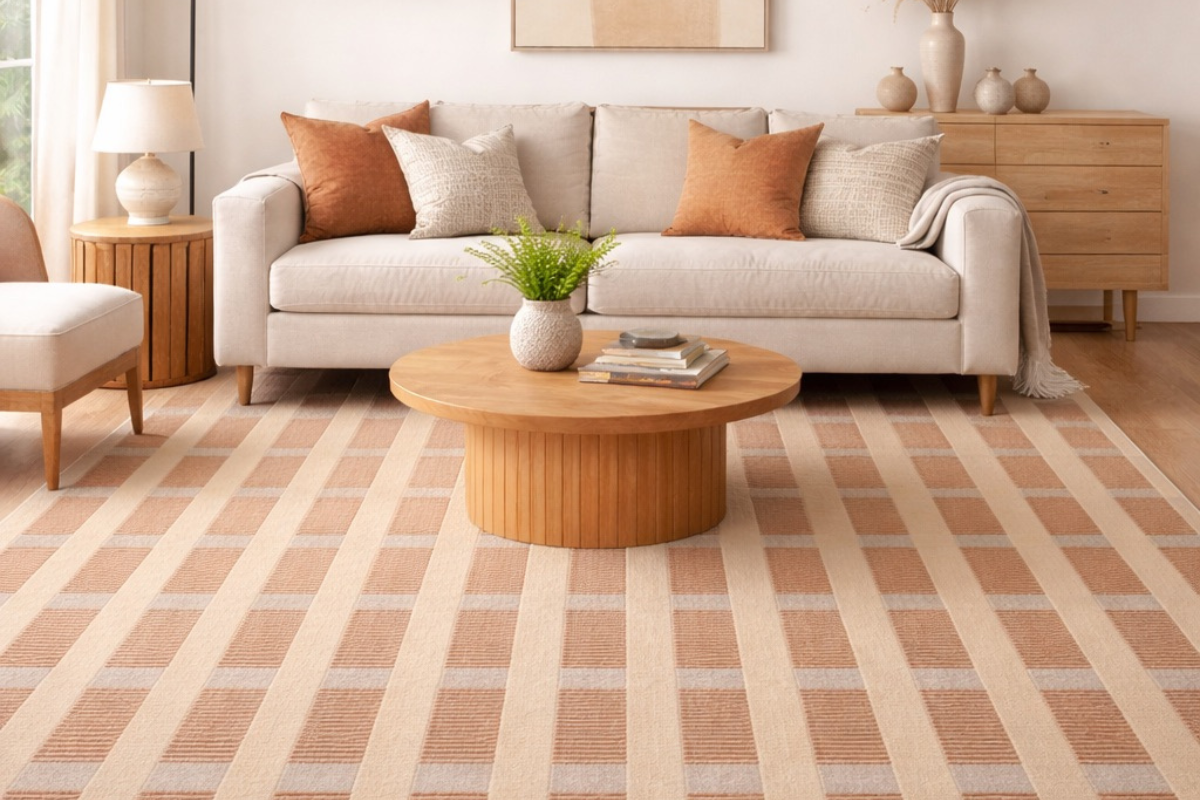 656837721:Tweed Field Rug, Styled