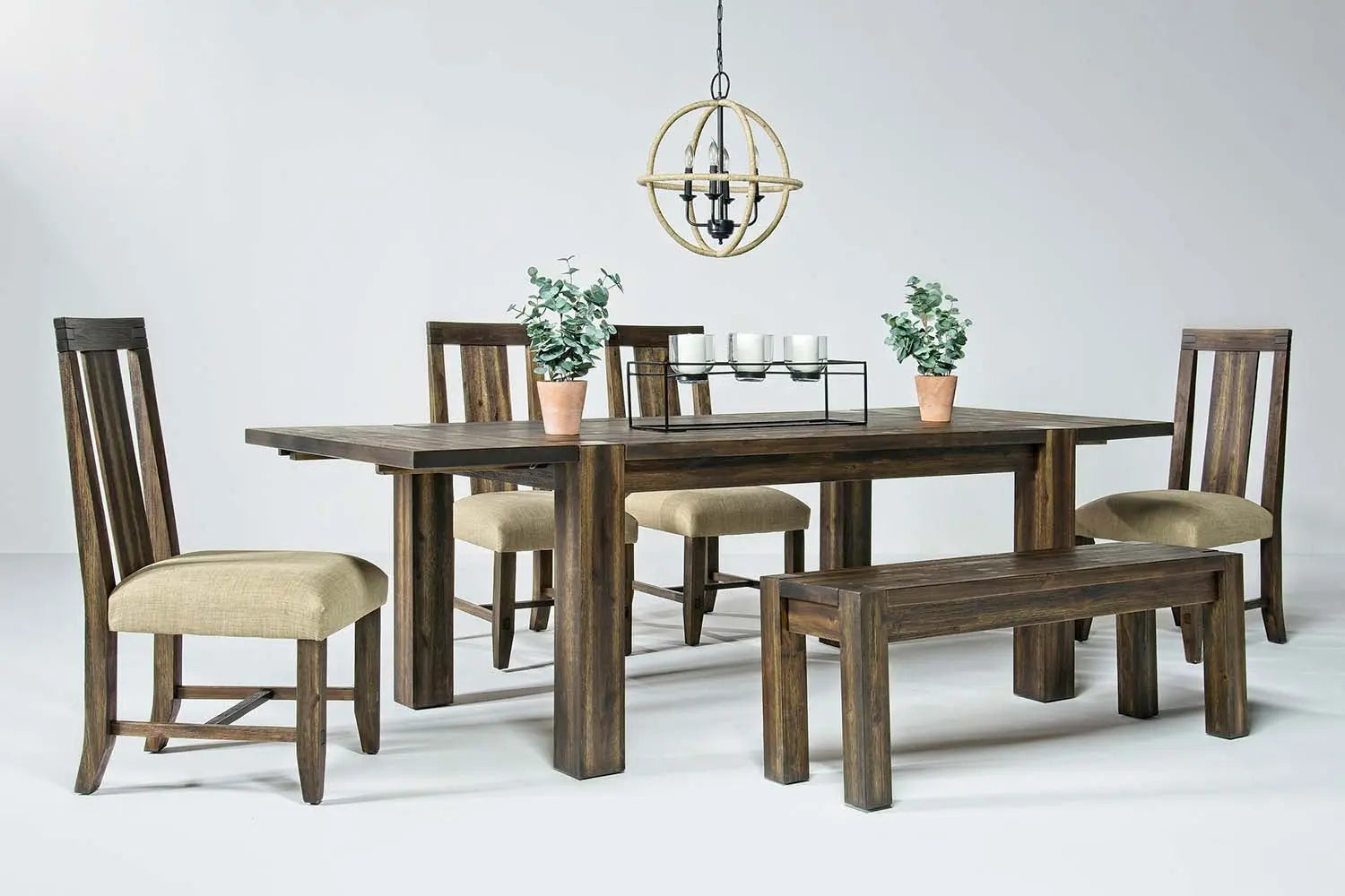 SALD00003:Meadow Dining Table, 4 Chairs & Bench in Brown, Image 1