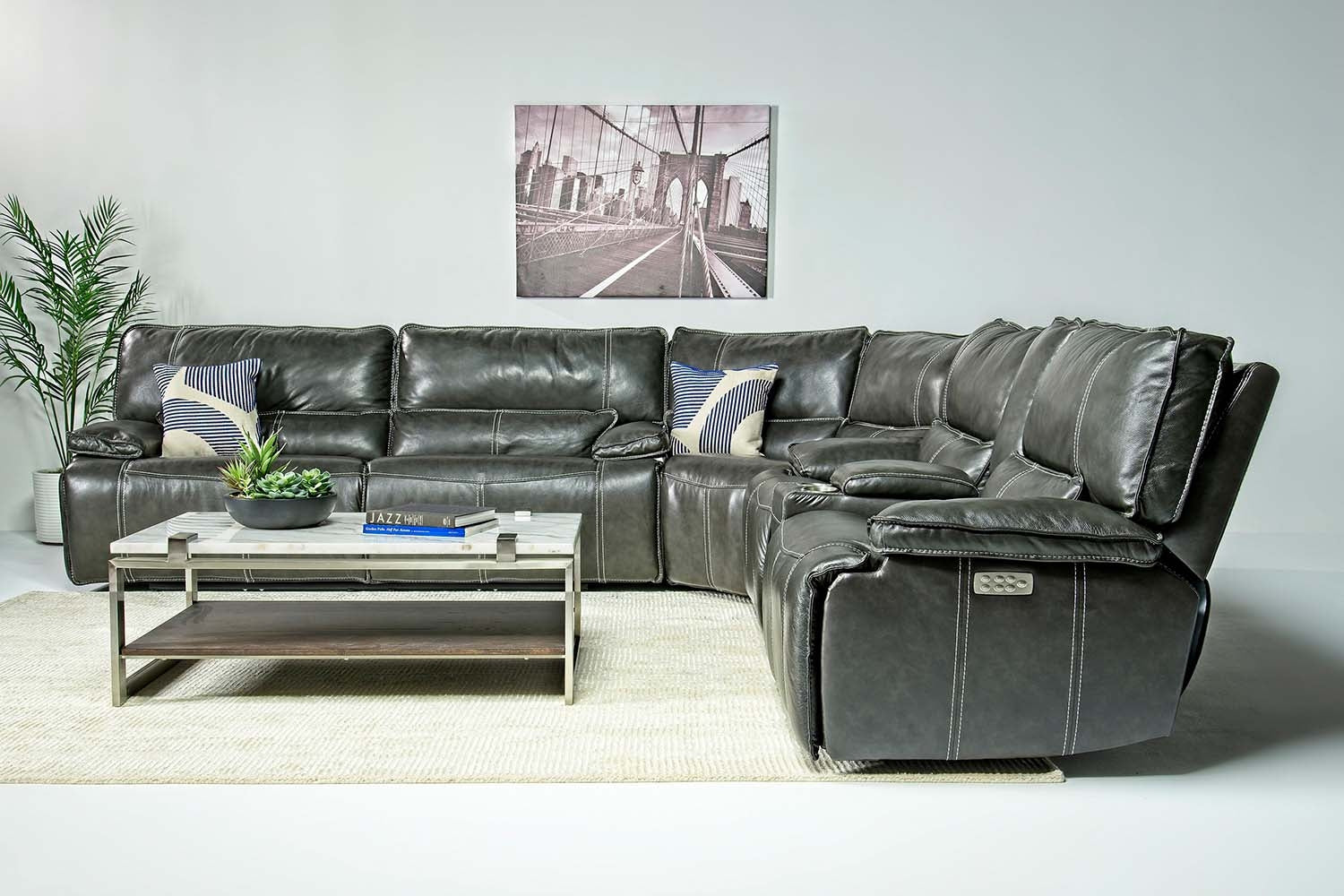 349274865:Sofia 3 Piece 3 Power Sectional in Gray Leather, Image 7