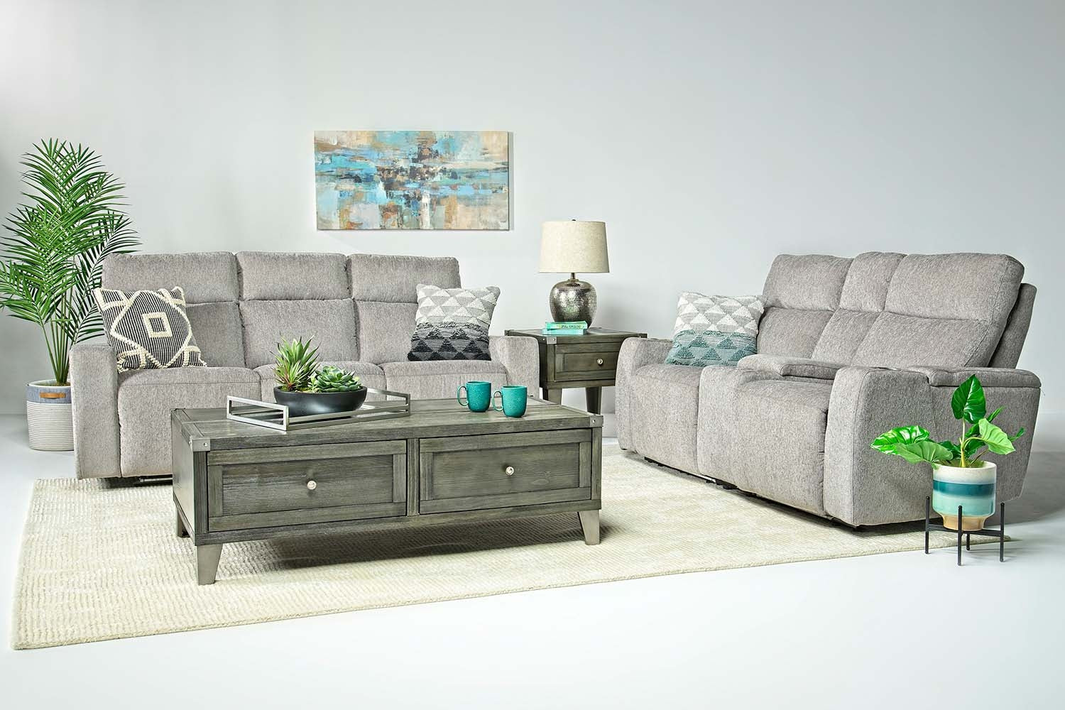 630253174:Rhys 2 Power Sofa & Console Loveseat in Pewter, Image 1