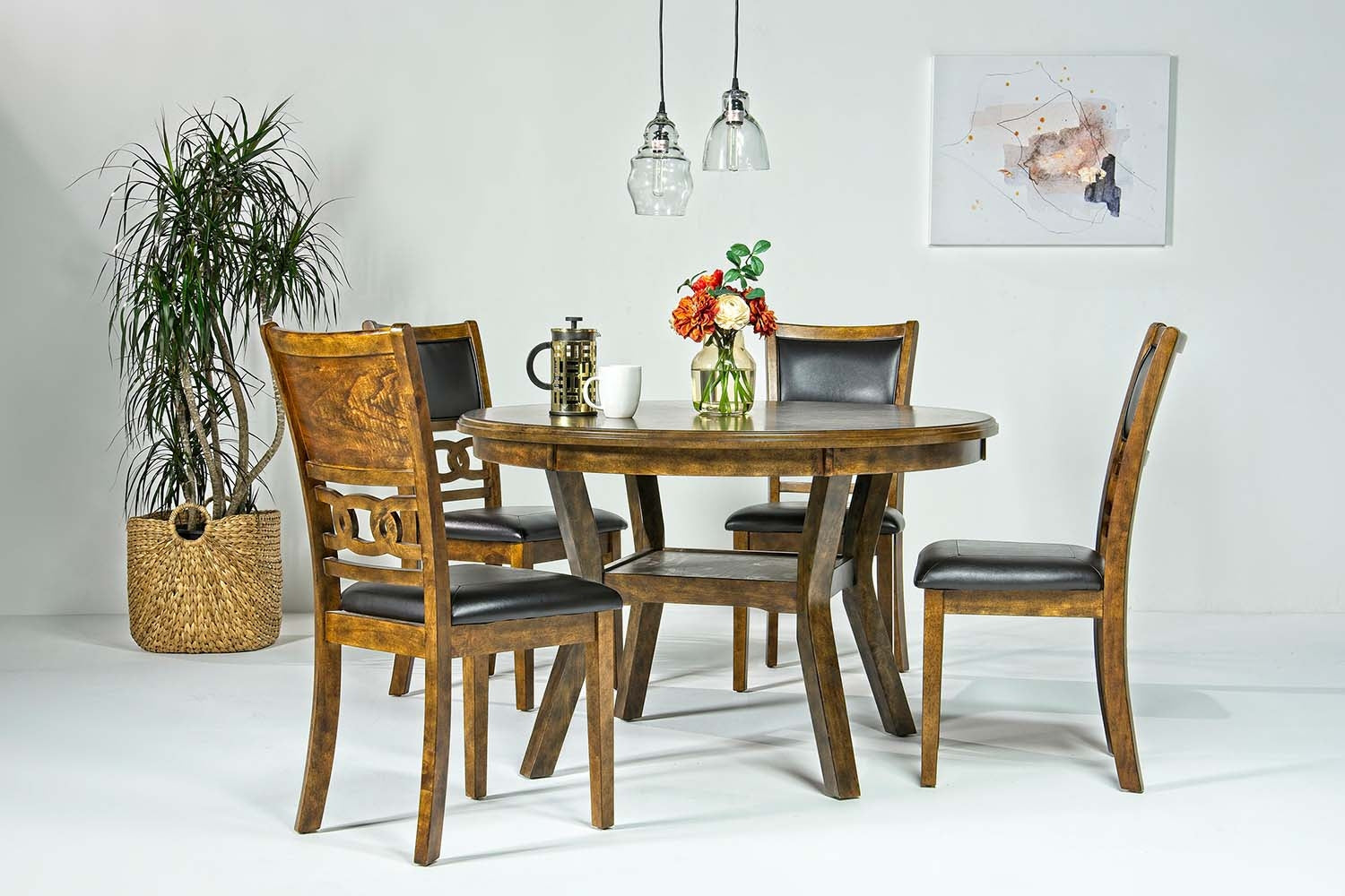 936131410:Gia Round Dining Table & 4 Chairs in Light Brown, Image 1