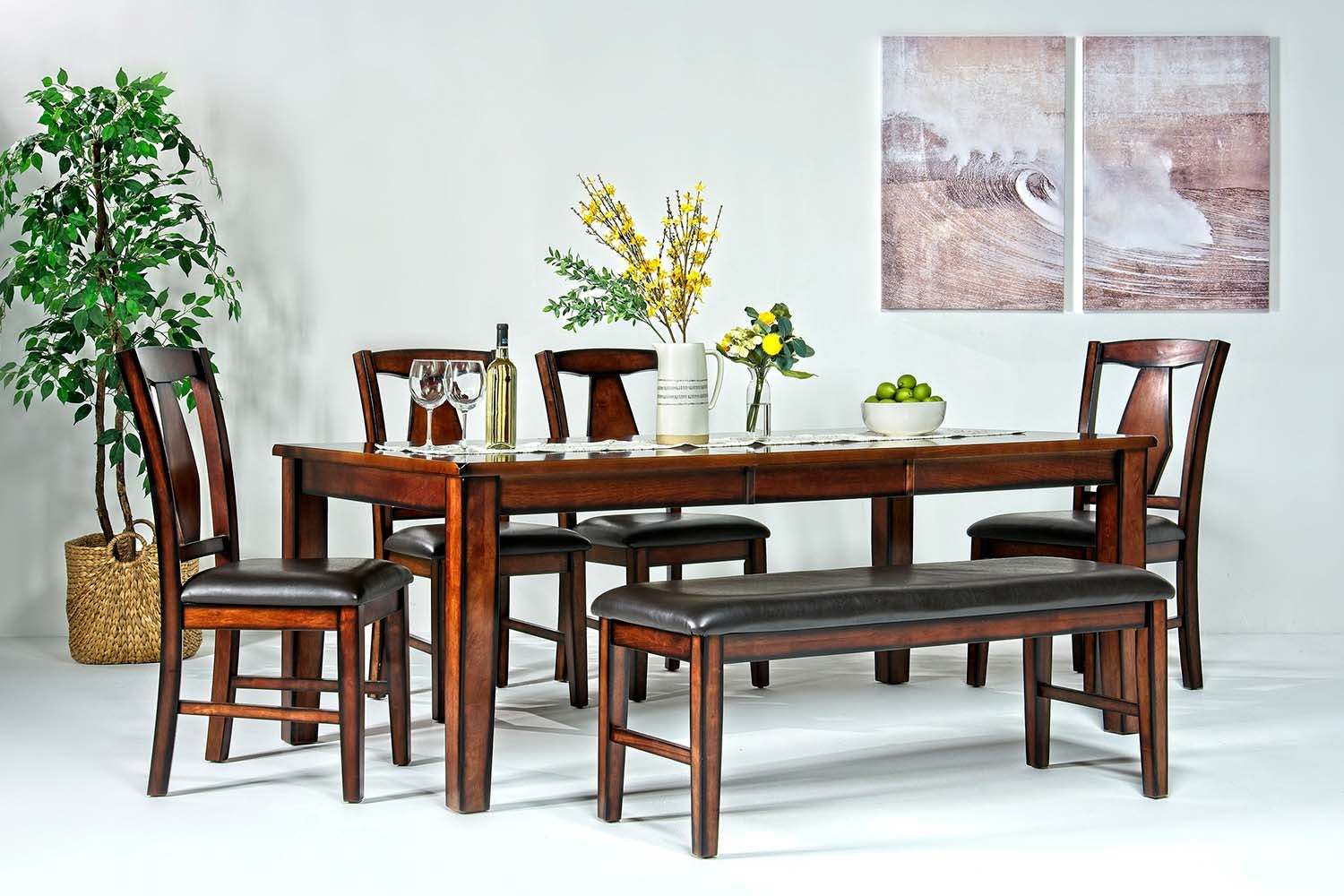 964181166:Napa Dining Table, 4 Chairs & Bench in Brown, Image 1