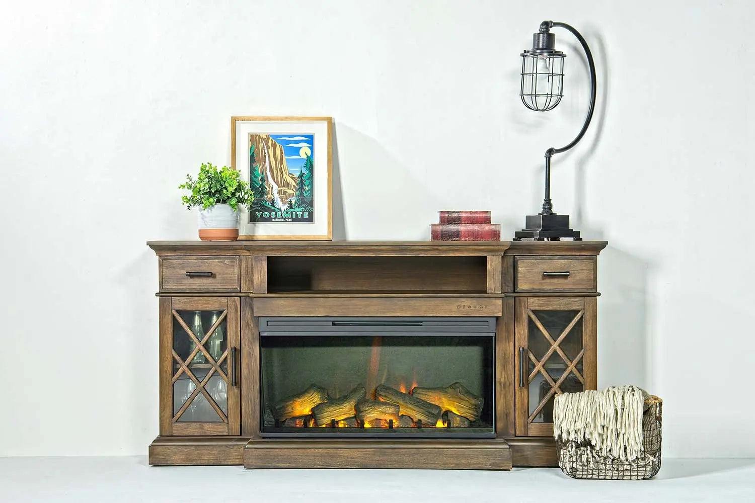 634509392:Harbor Console w/ Fireplace Insert in Brown, 70 Inch, Image 1