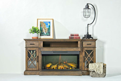 634509392:Harbor Console w/ Fireplace Insert in Brown, 70 Inch, Image 1