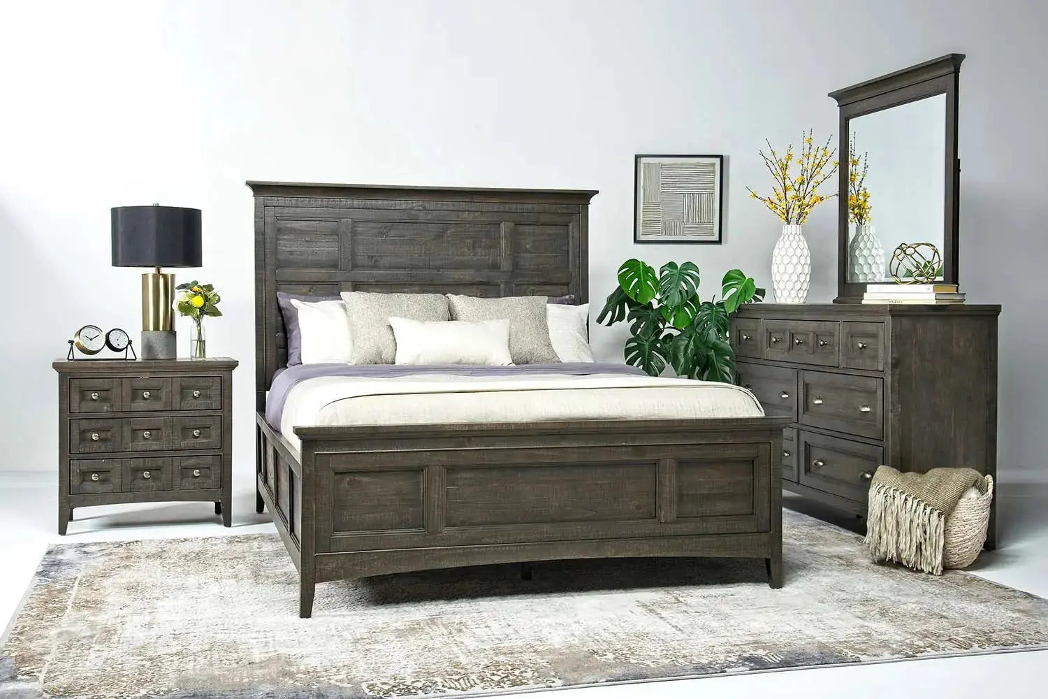 MGBAYQG01:Bay Creek Panel Bed, Dresser, Mirror & Nightstand in Graphite, Queen, Image 1