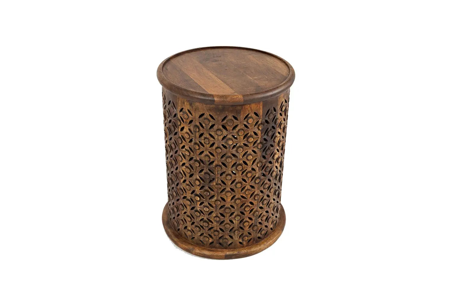 555353592:Carved Drum Accent Table in Mango, Image 2