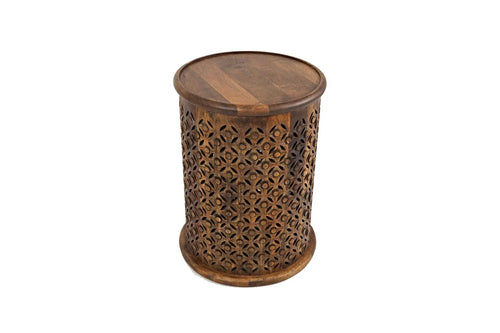 555353592:Carved Drum Accent Table in Mango, Image 2