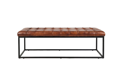 441450636:Leather Tuft Bench in Brown, Image 2