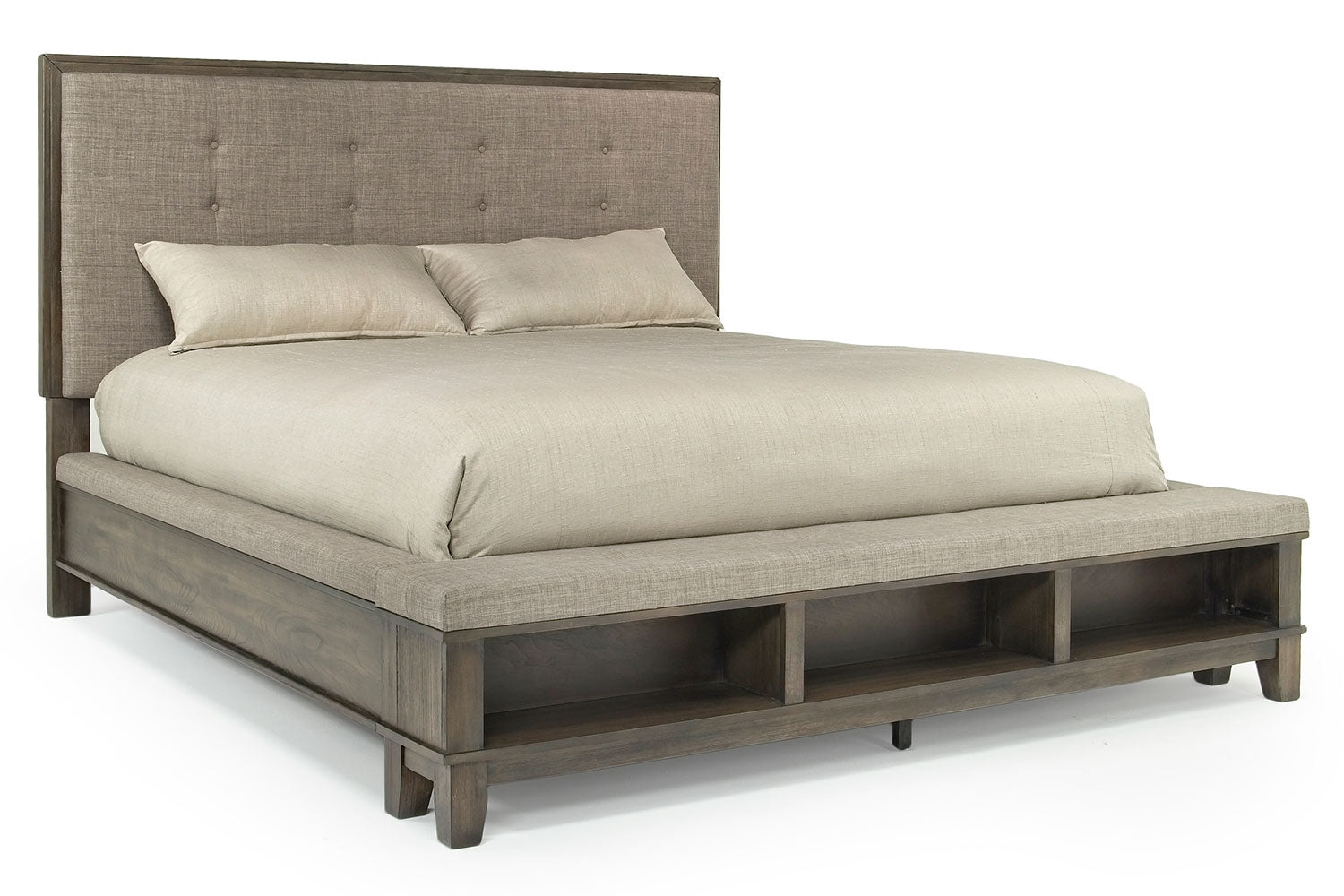 124787201:Cagney Upholstered Panel Bed w/ Storage in Gray, Eastern King, Image 1