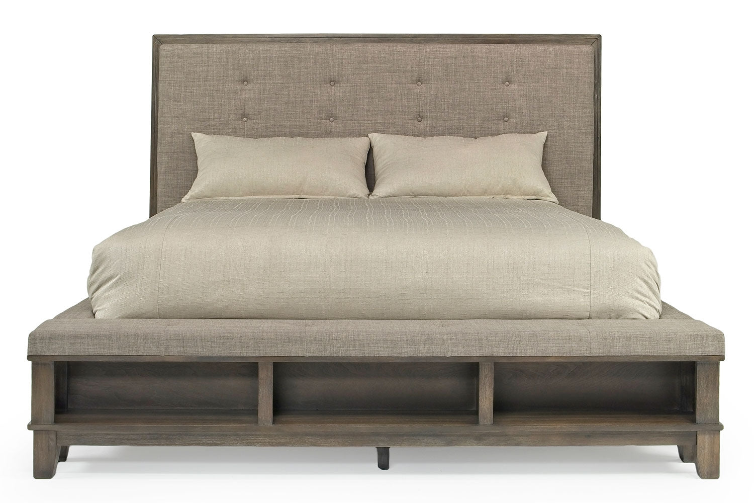 124787201:Cagney Upholstered Panel Bed w/ Storage in Gray, Eastern King, Image 2