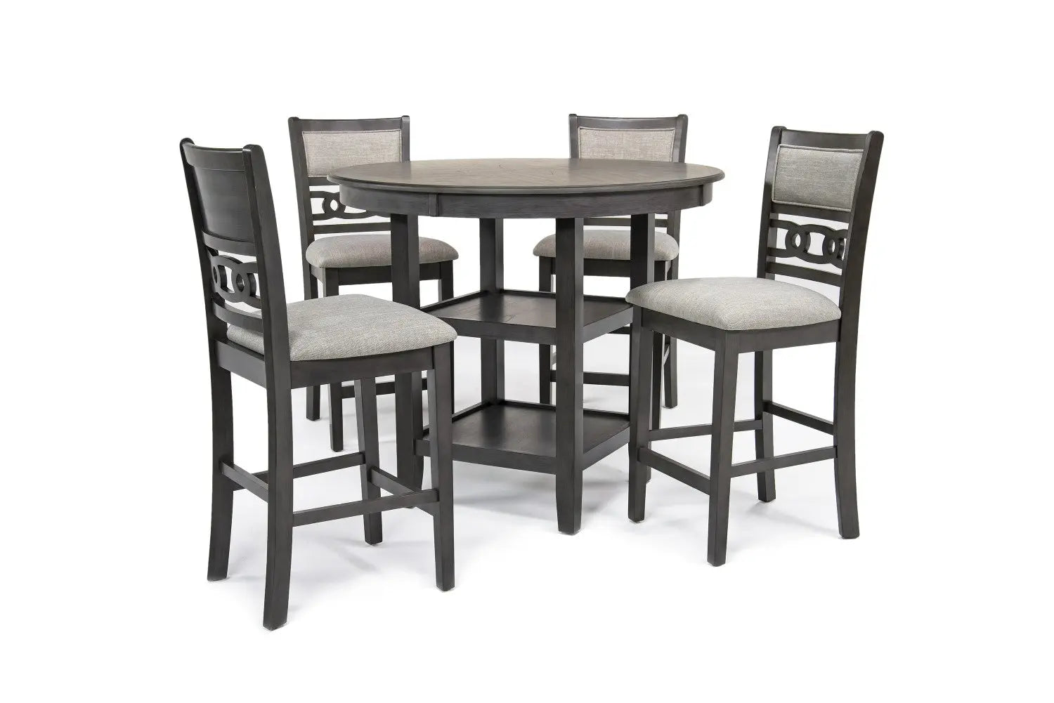 364142691:Gia Round Counter Height Dining Table & 4 Stools in Gray