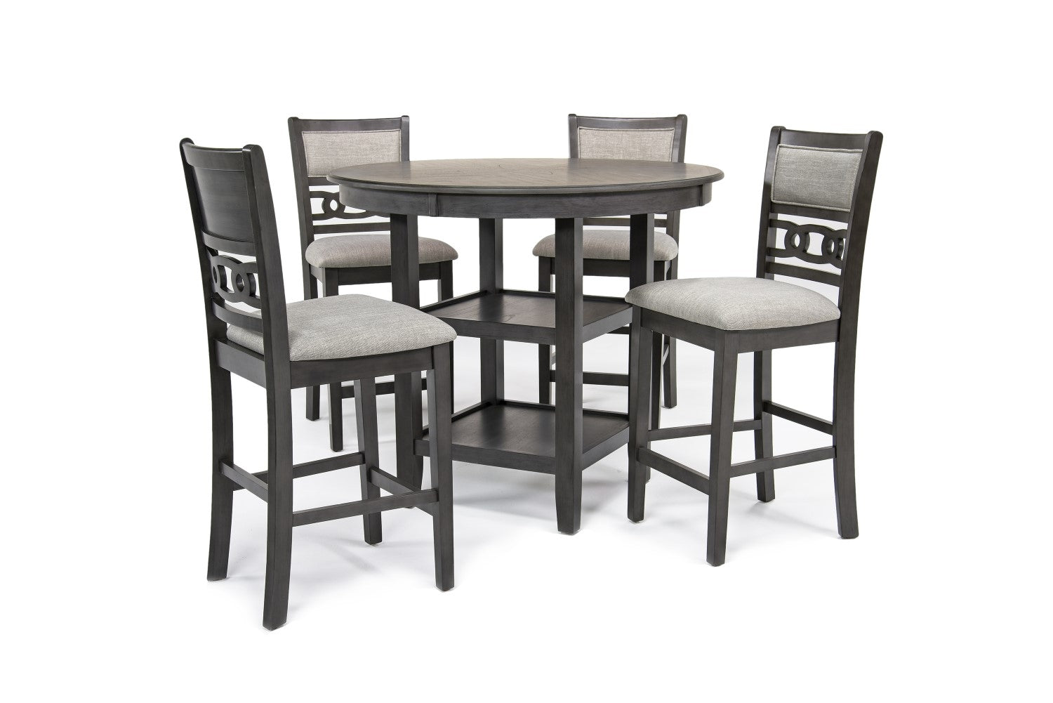 364142691:Gia Round Counter Height Dining Table & 4 Stools in Gray, Image 1