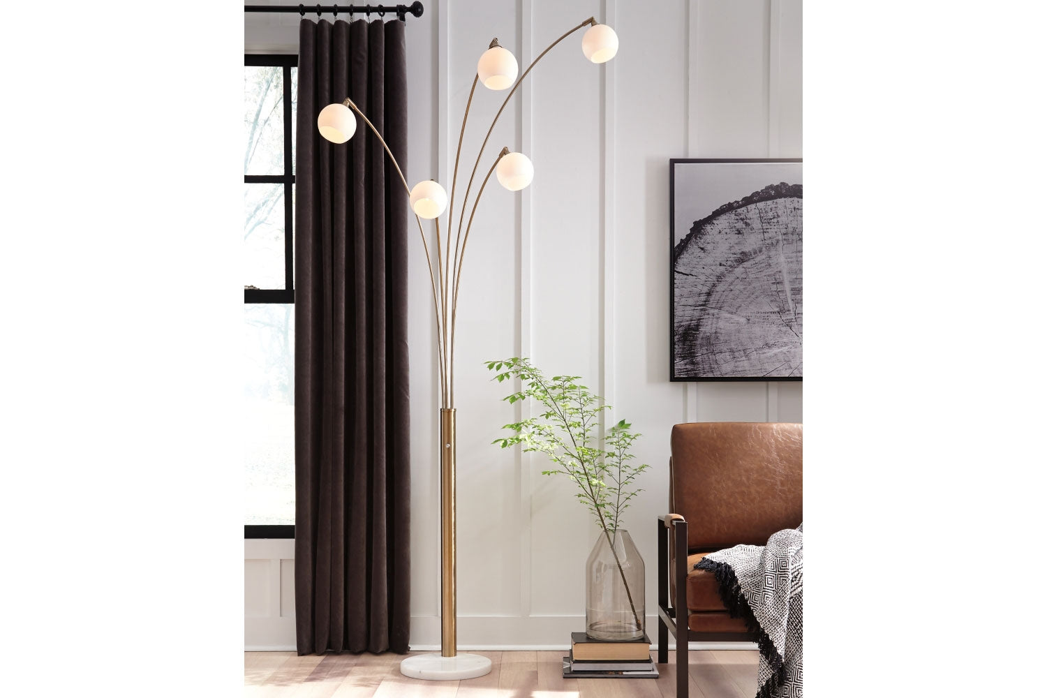 472522904:Taliya Arc Floor Lamp in Champagne/White, Image 2