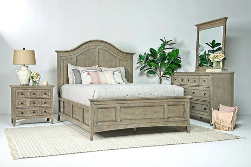 148972927:Bay Creek Arch Panel Bed, Dresser, Mirror & Nightstand in Light Gray, California King, Image 1
