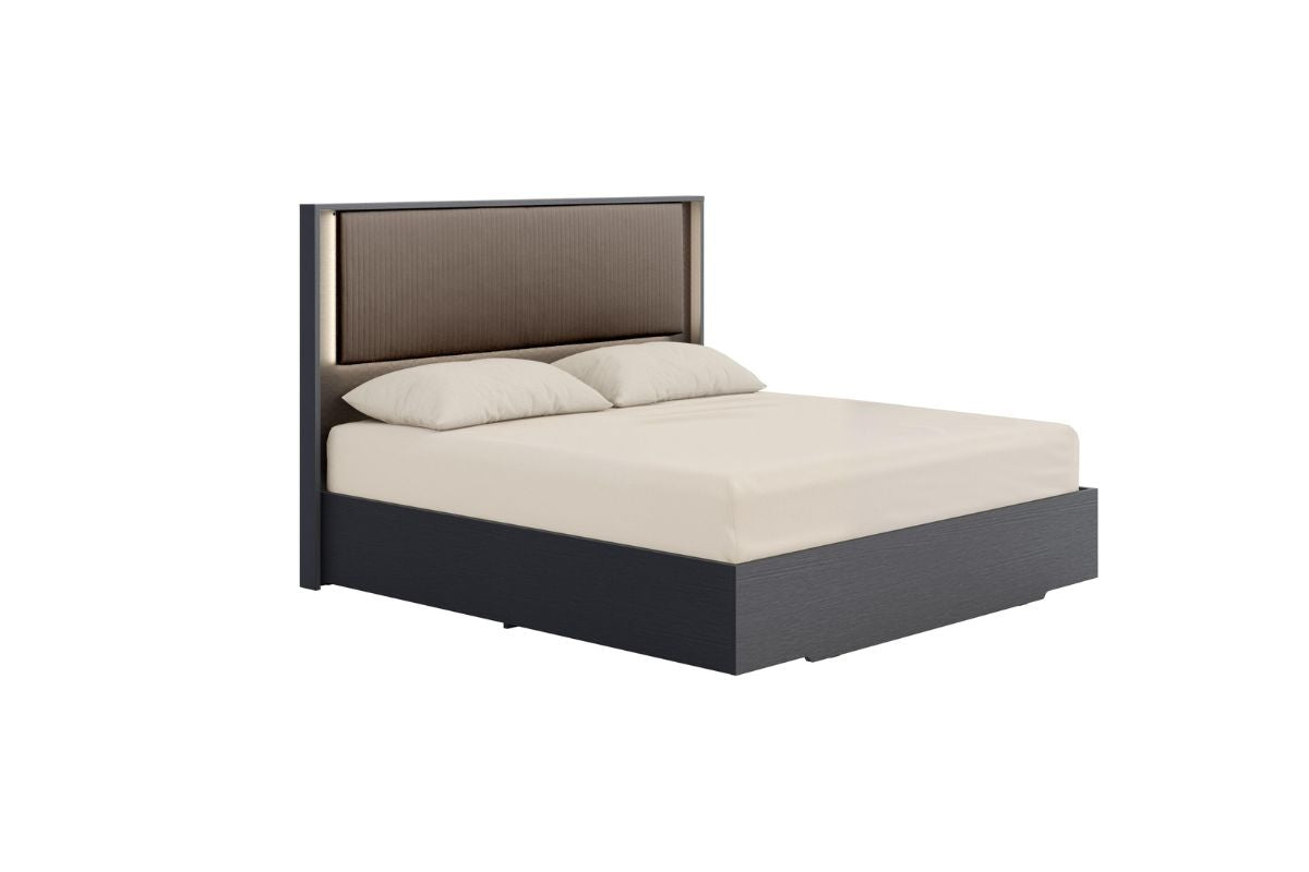 AMY000003:Amy Upholstered Panel Bed & Dr, AngledAngle
