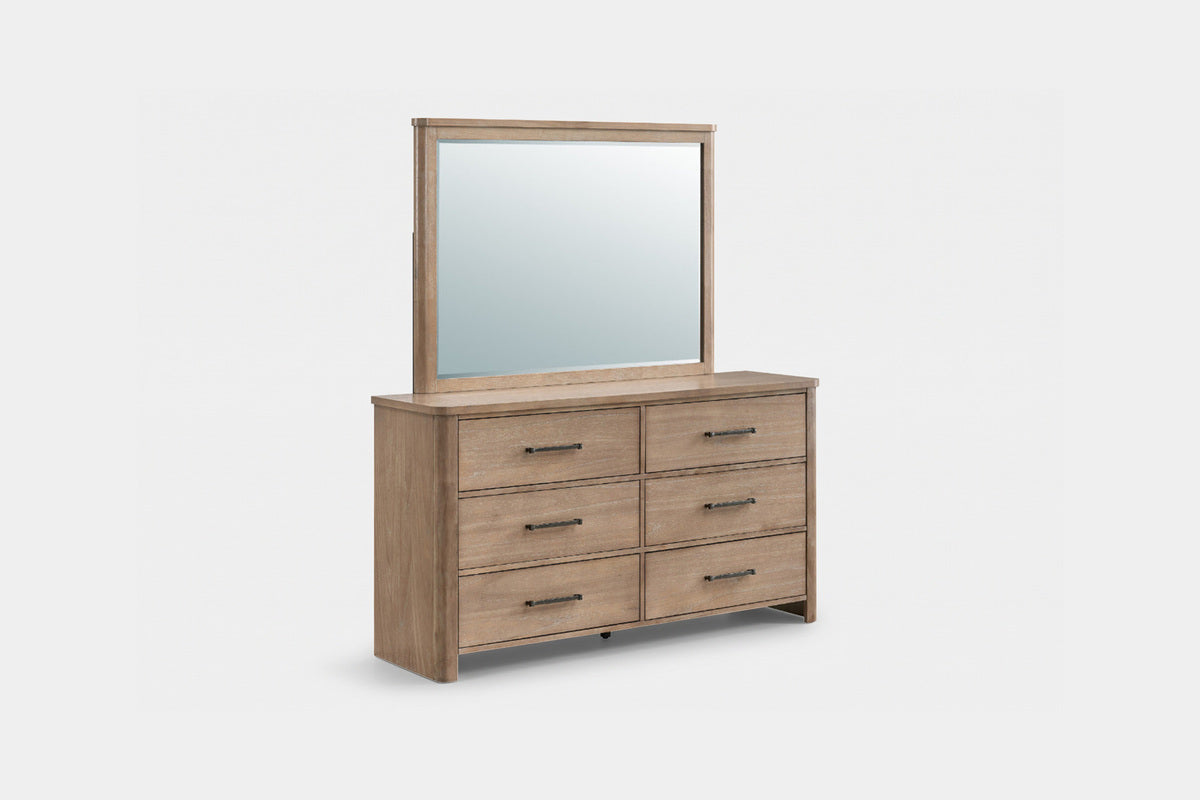 ANIKA0006:Anika Upholstered Bed & Dresser & Mirror & Nightstand, Angled