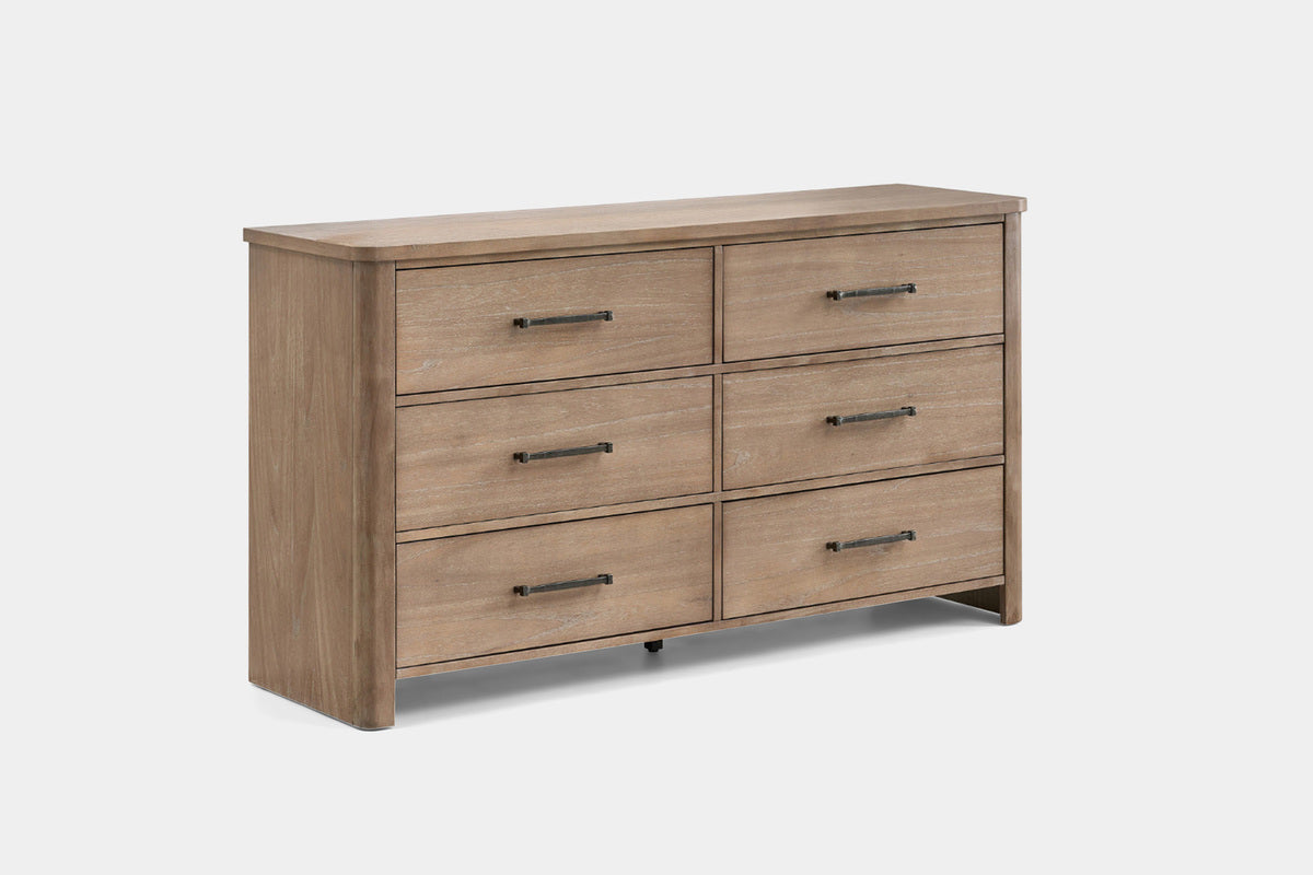 ANIKA0006:Anika Upholstered Bed & Dresser & Mirror & Nightstand, Angled