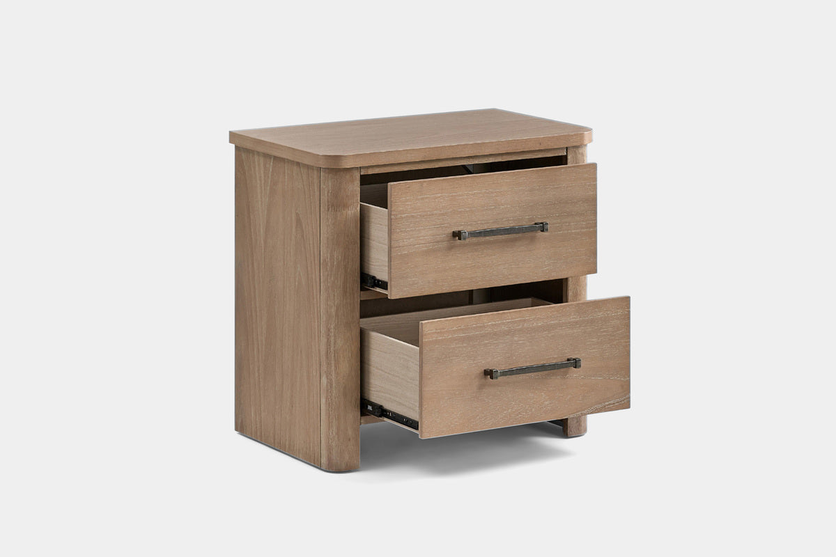 ANIKA0009:Anika Upholstered Bed & Dresser & Mirror & Nightstand, Angled