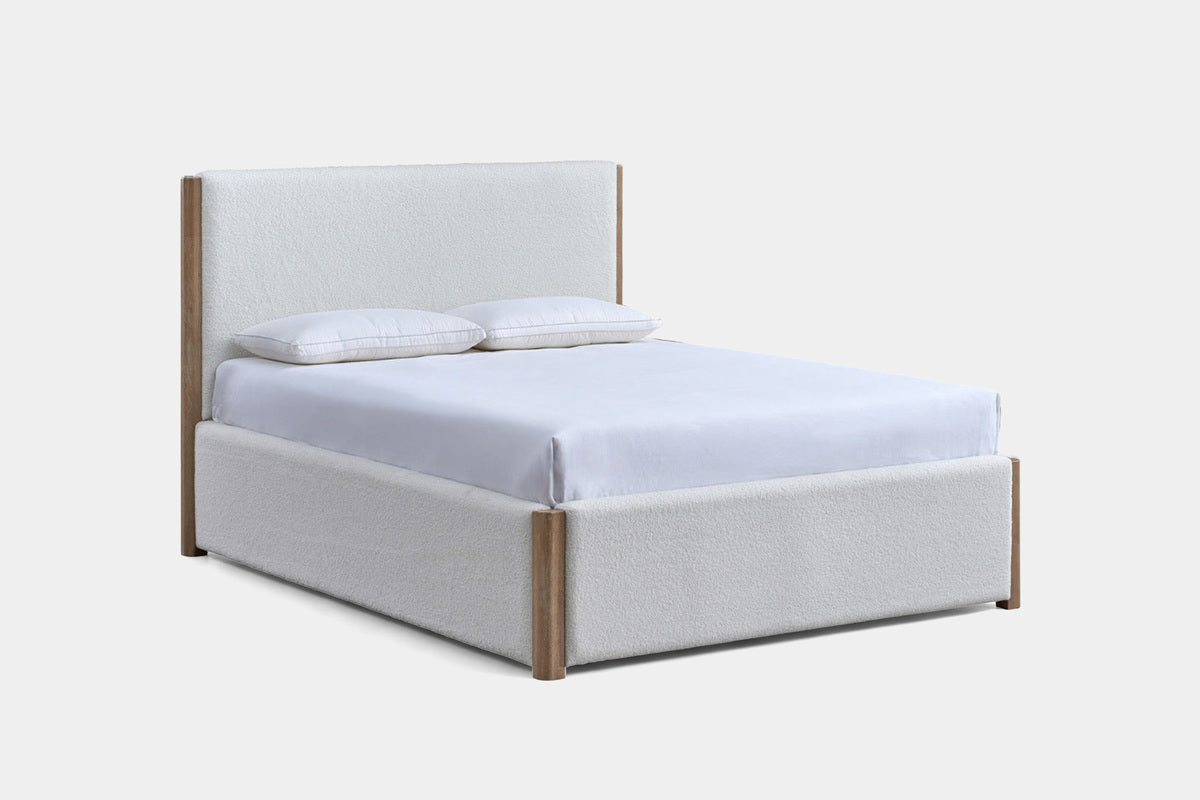 ANIKA0009:Anika Upholstered Bed & Dresser & Mirror & Nightstand, Angled