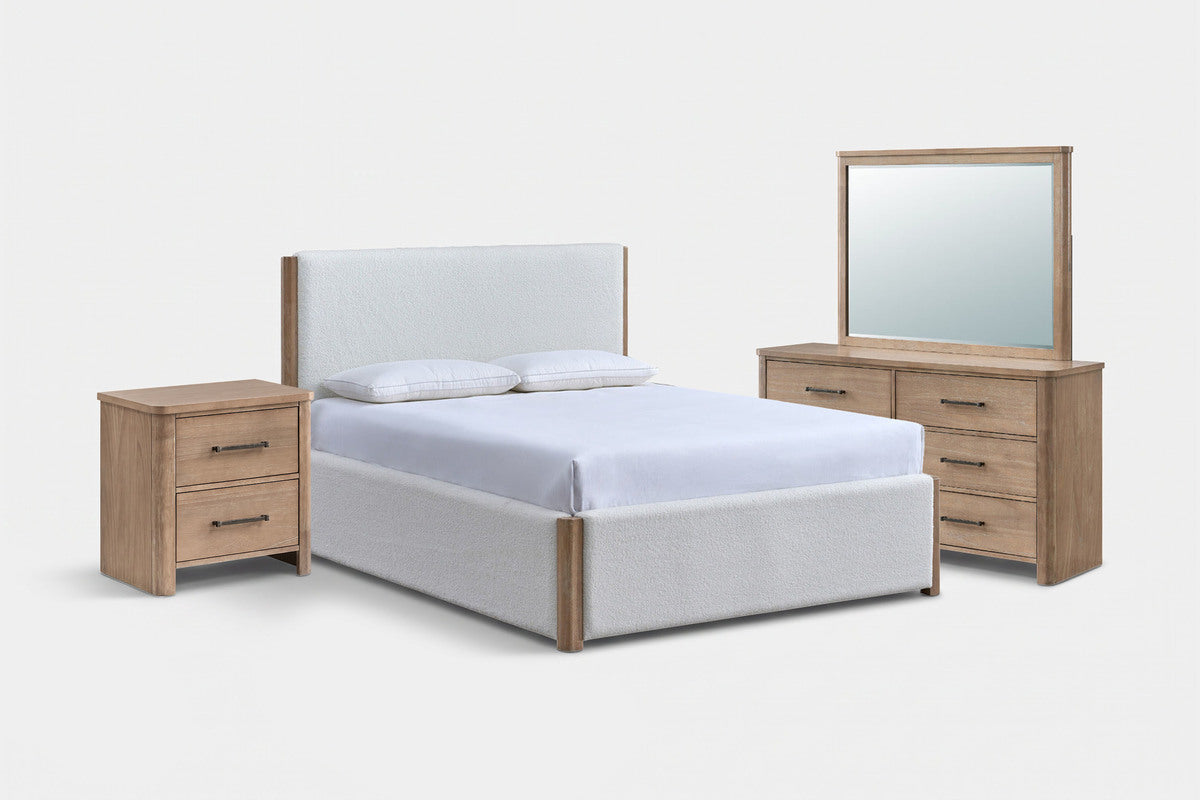 ANIKA0003:Anika Upholstered Bed & Dresser & Mirror & Nightstand,