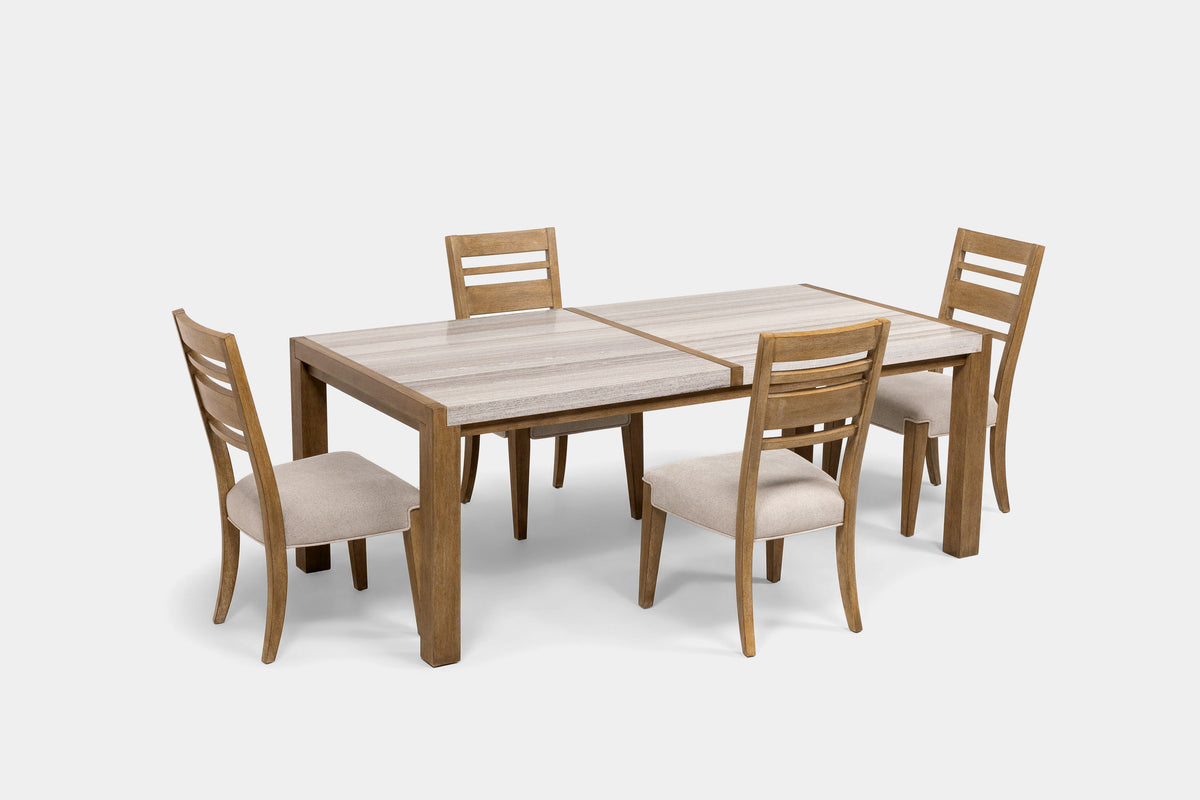 ASPENVA1E:Aspen valley Stone Top Dining Table and 4 Side Chairs in Sierra Brown Angle