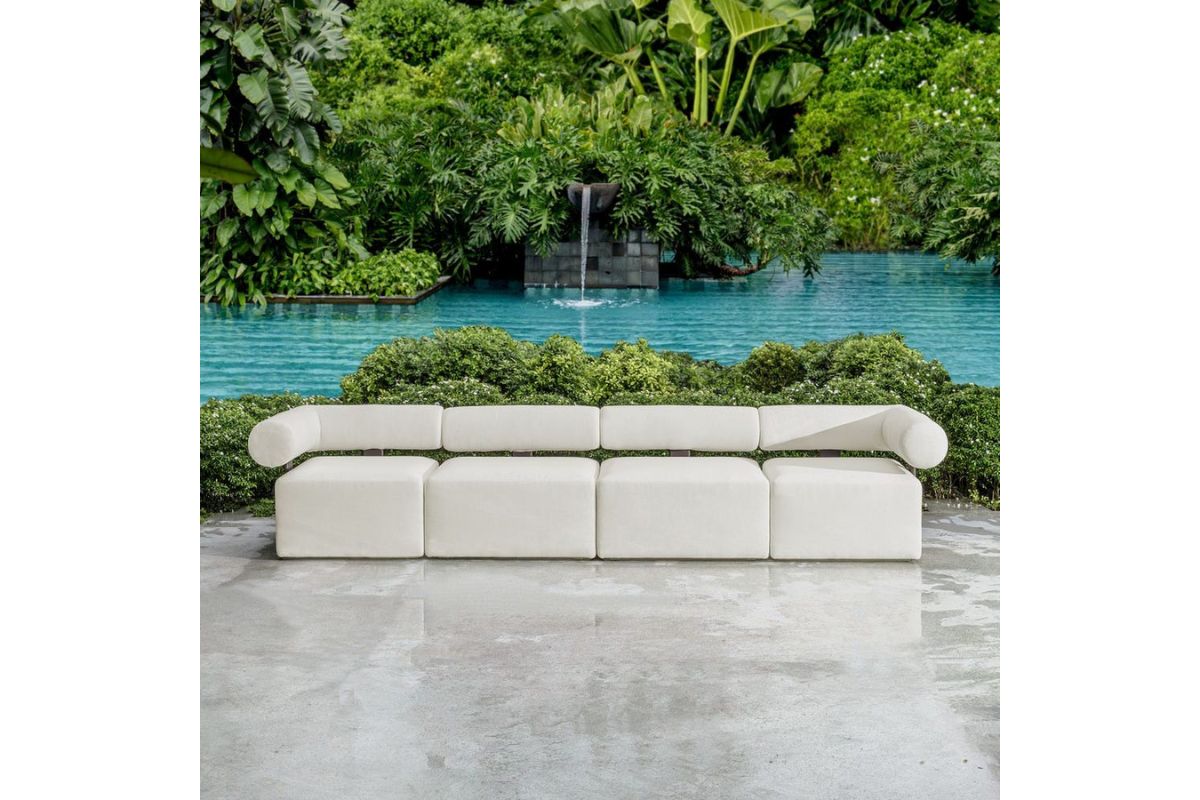 839469545:Bolster Outdoor Armless Sofa, Styled