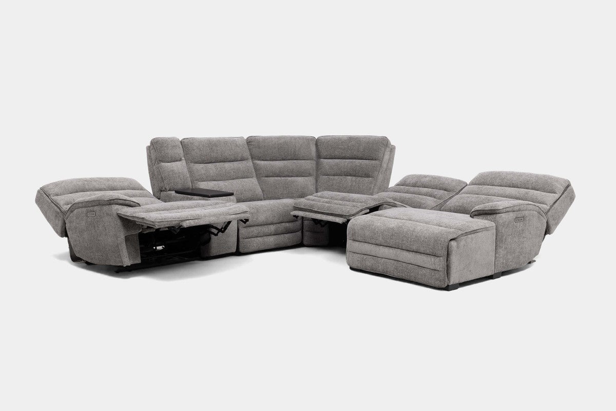 BRYANT041:Bryant 6 Piece 2 Power Chaise Sectional With 2 Power Armless Recliner,  Reclined