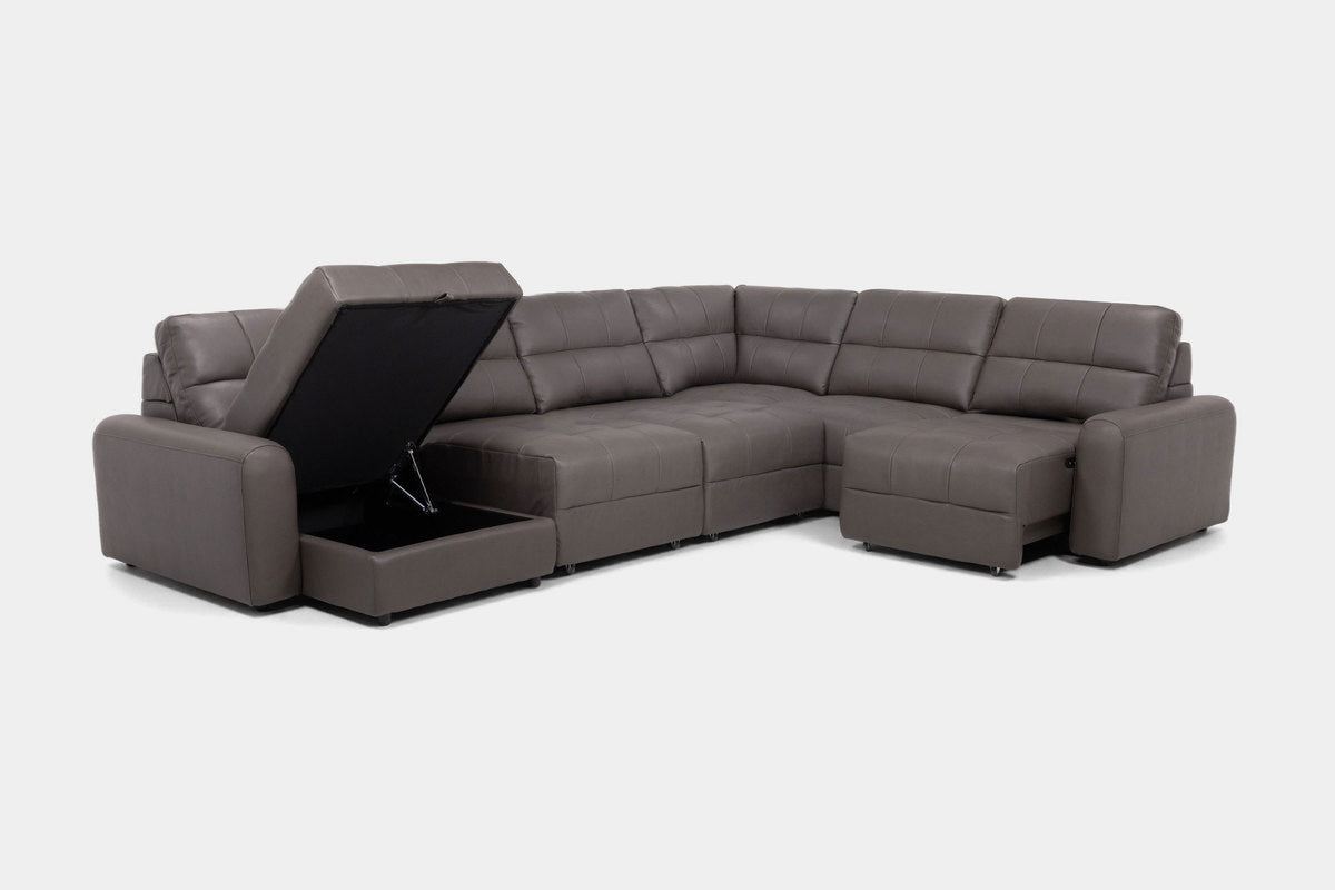BRYCE0224:Bryce 6 Piece Power Sliding Sectional With Chaise & Armless Slider, Open