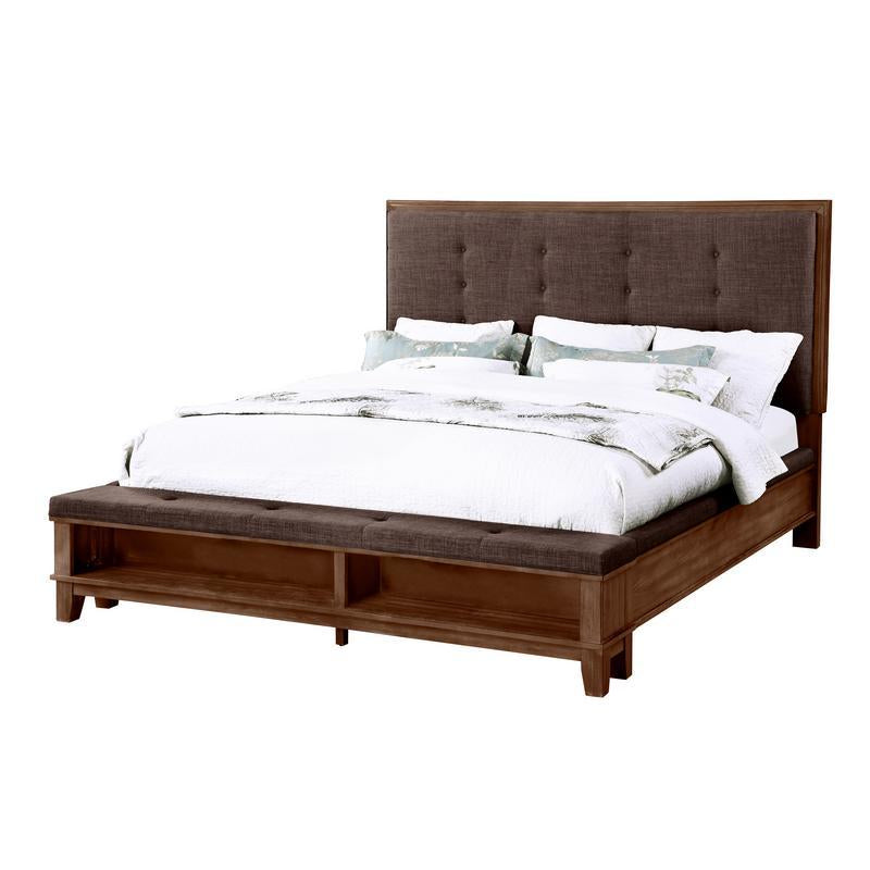 517764567:Cagney Upholstered Panel Bed w/ Storage in Brown, Queen, Image 1