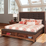 CAGNEYQ01:Cagney Upholstered Panel Bed w/ Storage, Dresser, Mirror & Nightstand in Brown, Queen, Image 1