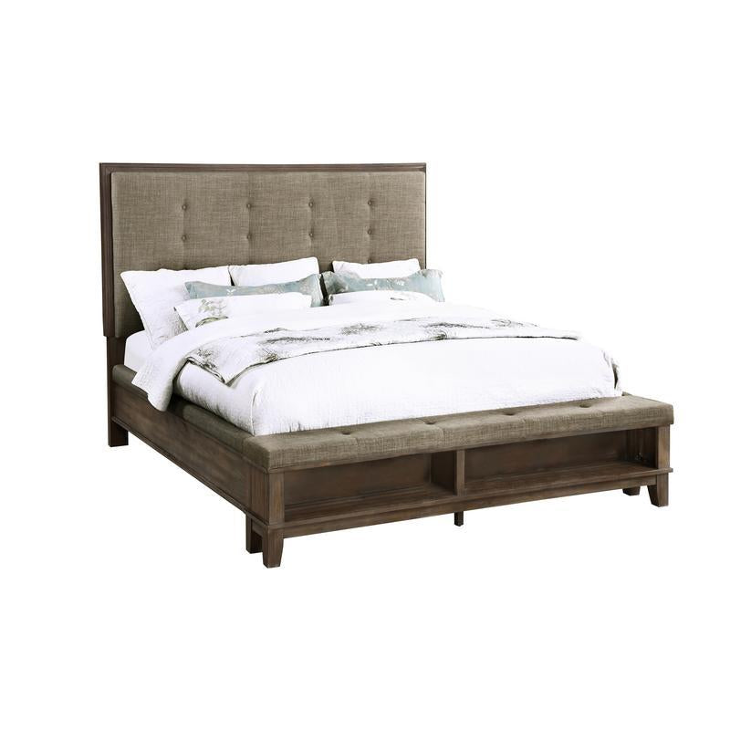 319307953:Cagney Upholstered Panel Bed w/ Storage, Dresser, Mirror & Nightstand in Gray, Queen, Image 2