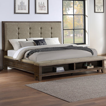 319307953:Cagney Upholstered Panel Bed w/ Storage, Dresser, Mirror & Nightstand in Gray, Queen, Image 1