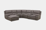 CALLUM012:Callum 6 Piece 2 Power Chaise Sectional with 2 Power Armless Recliner Drop Table in Ajax Gray, Left Facing Angled