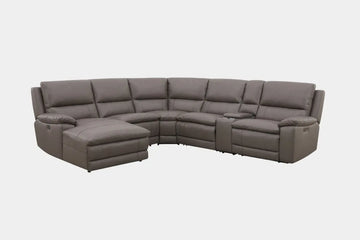 CALLUM012:Callum 6 Piece 2 Power Chaise Sectional with 2 Power Armless Recliner Drop Table in Ajax Gray, Left Facing Angled