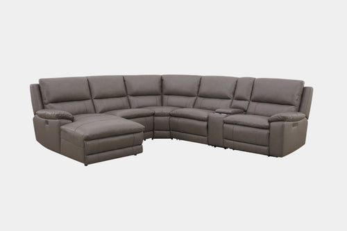 CALLUM012:Callum 6 Piece 2 Power Chaise Sectional with 2 Power Armless Recliner Drop Table in Ajax Gray, Left Facing Angled