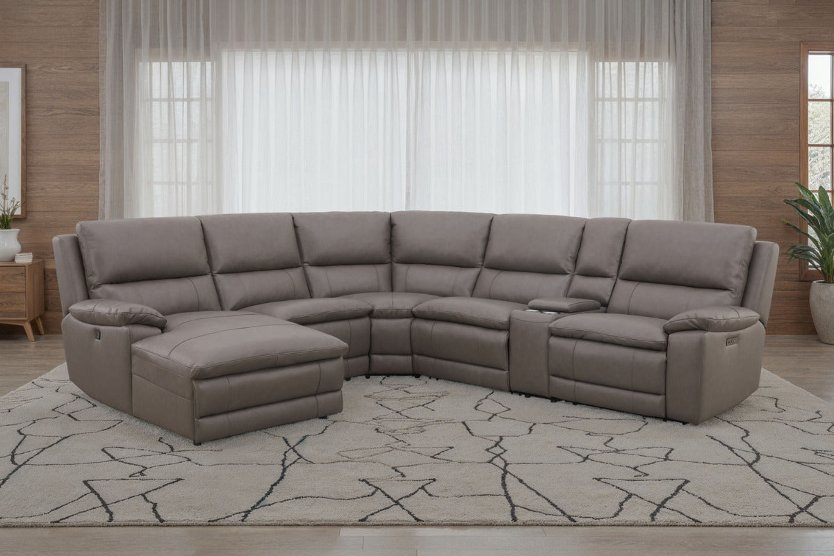 CALLUM012:Callum 6 Piece 2 Power Chaise Sectional with 2 Power Armless Recliner with Drop Table in Ajax Gray Styled