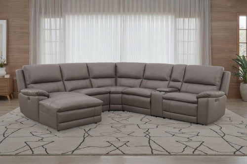 CALLUM012:Callum 6 Piece 2 Power Chaise Sectional with 2 Power Armless Recliner with Drop Table in Ajax Gray Styled