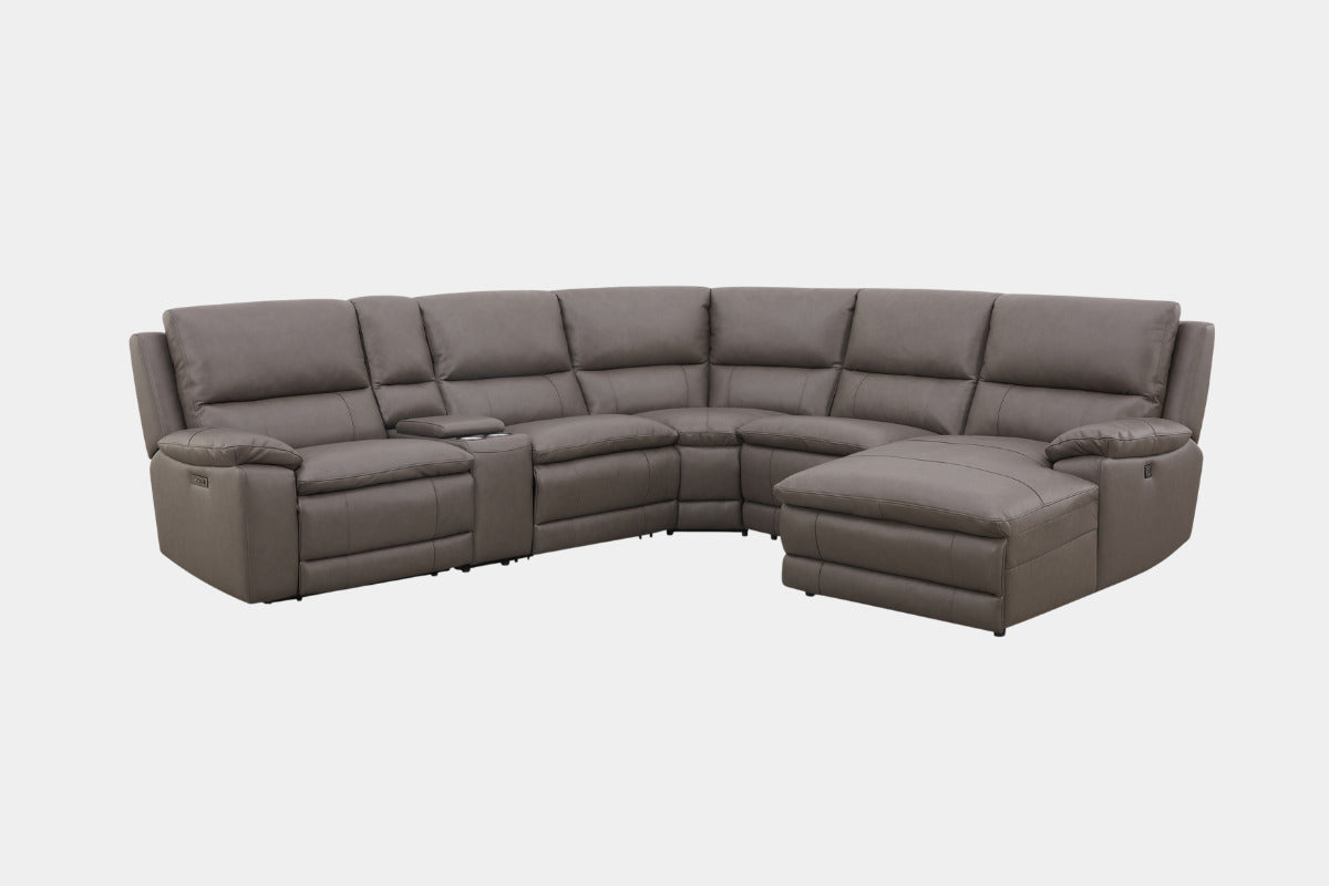 CALLUM013:Callum 6 Piece 2 Power Chaise Sectional with 2 Power Armless Recliner with Drop Table in Ajax Gray Angled