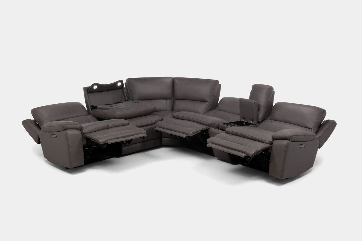 CALLUM011:Callum 6 Piece 2 Power Sectional With 2 Power Armless Recliner,  ReclinedAngled