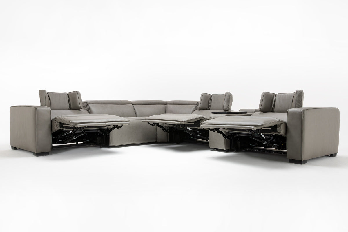 CAM000001:Cam 6 Piece 2 Power Theater Sectional in Ajax Smoke Leather