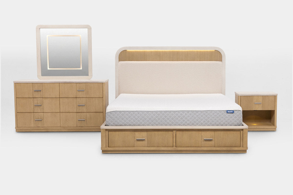 CAMBRIE09:Cambrie Upholstered Panel Bed & Dresser & Mirror & Nightstand, Front