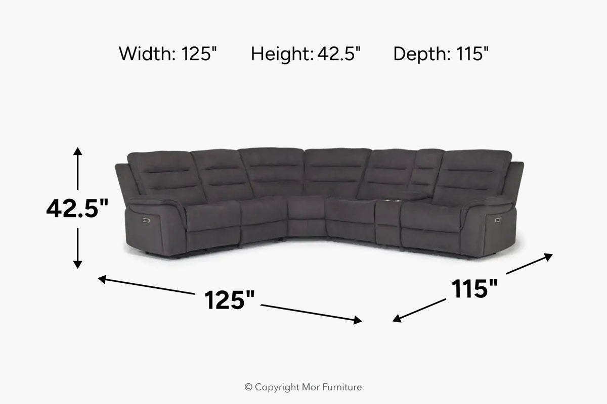 CHANEL002:Chanell 6 Piece 2 Power Sectional With 2 Power Armless Recliner, 