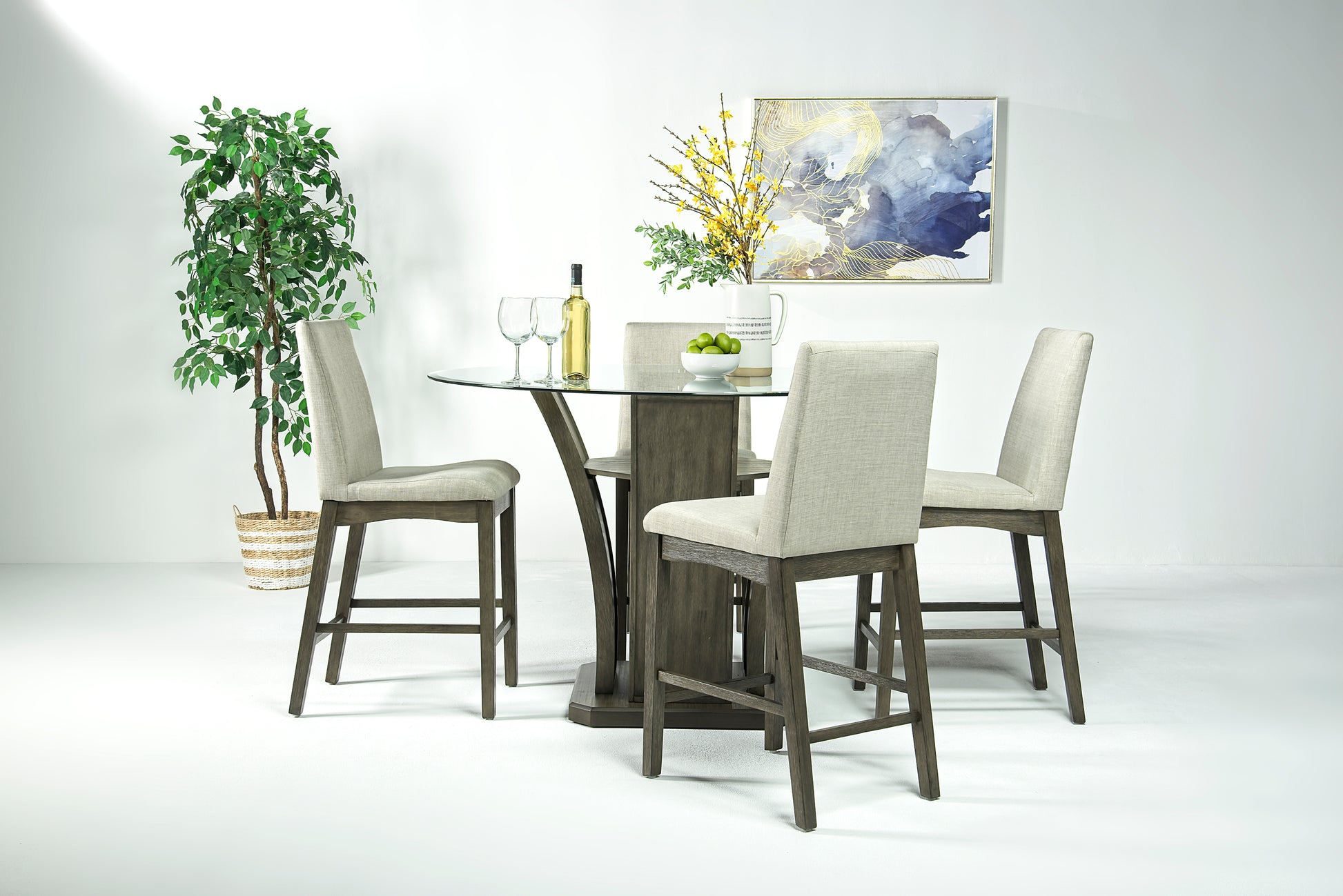 634172613:Dapper Round Counter Height Dining Table & 4 Stools in Gray, Image 1