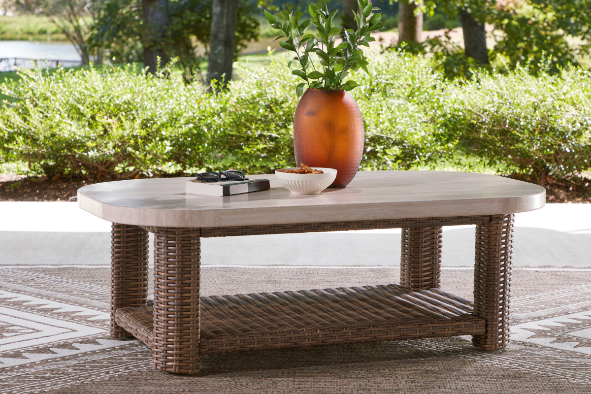 678004374:Dolan Creek Outdoor Coffee Table, Styled