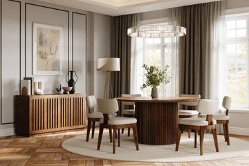 ELLINGT20:Ellington Round Dining Table & 6 Chairs, Styled