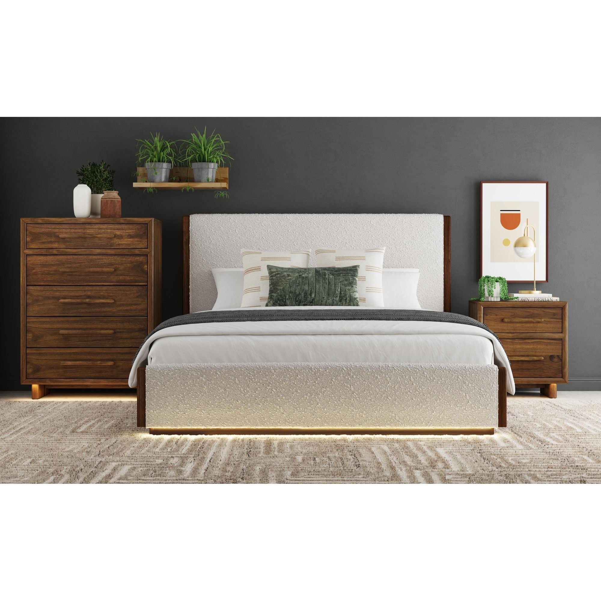 ELM000000:Elm Upholstered Panel Bed With, Styled