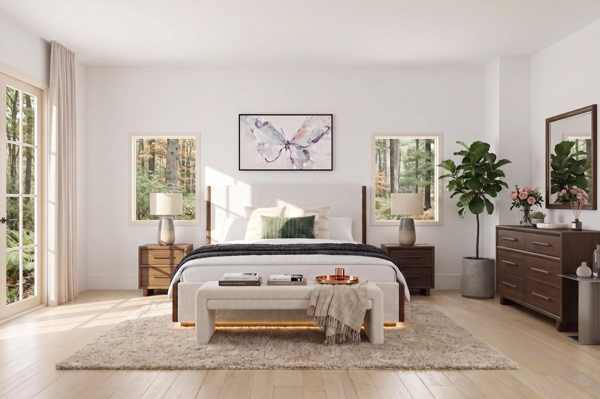 ELM000000:Elm Upholstered Panel Bed With, Styled