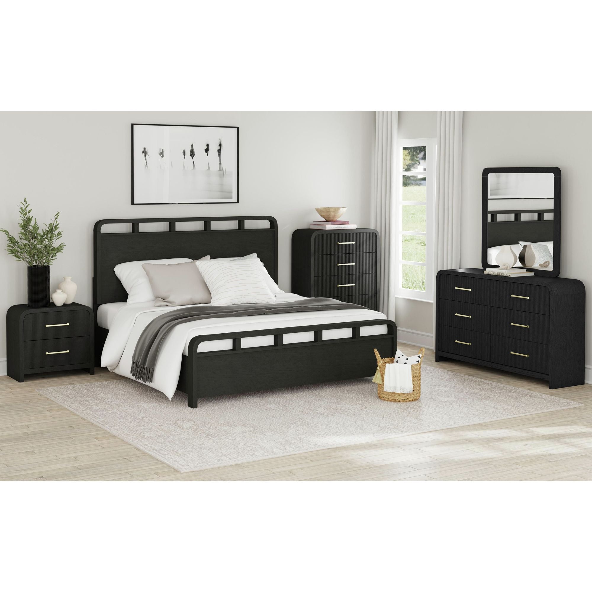EMBER0009:Emberly Panel Bed & Dresser & , Styled