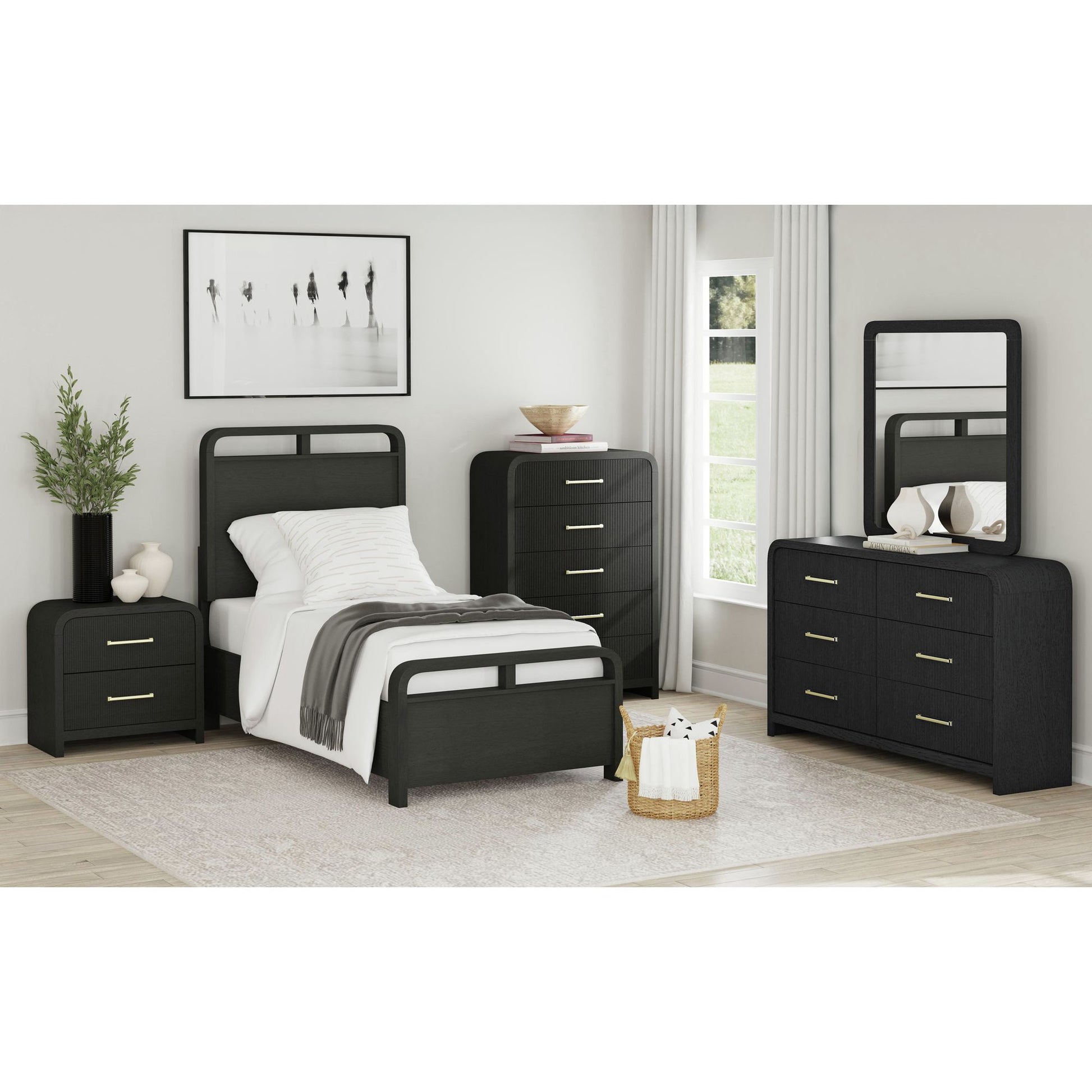 EMBER0016:Emberly Panel Bed & Dresser & , Styled