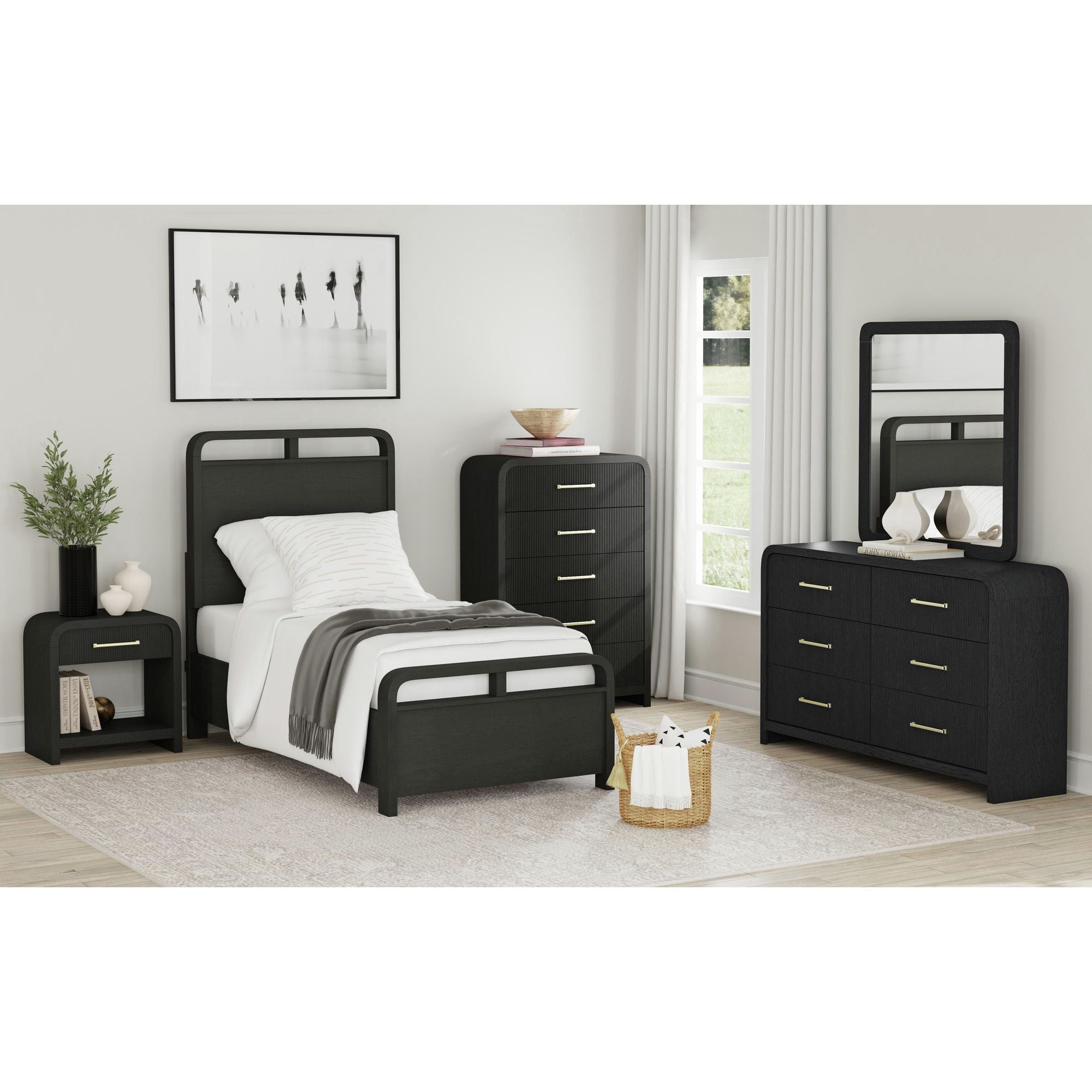 EMBER0015:Emberly Panel Bed & Dresser & , Styled